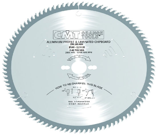 Billede af CMT RUNDSAVKLINGE ALU/LAMINAT 160MM HM 40 T.
HUL 20/16  NEGATIV