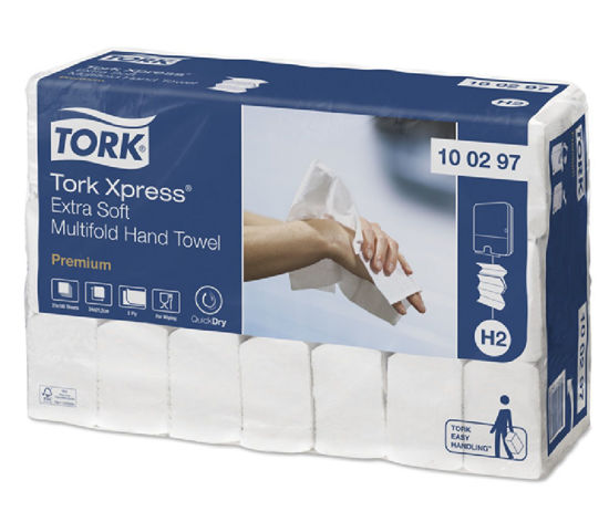 Billede af TORK HÅNDKLÆDEARK XPRESS ADVANCED H2 INTERFOLD 2-LAG HVID 21,3 X 24 X 8 CM - 21 PK Á 180 ARK 130289
