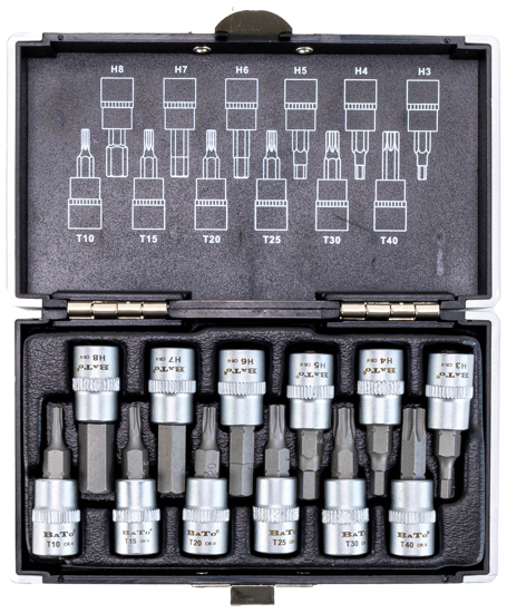 Billede af BATO STIFTTOPSÆT 1/4" 12 DELE. 3-8 MM + T10-T40.