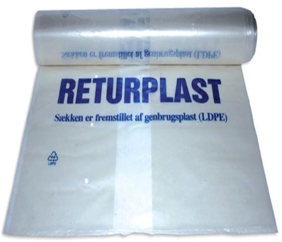 Billede af RETURPLASTSÆK 450+400X1600 M/HULLER PE KNUDESÆKKE 3830