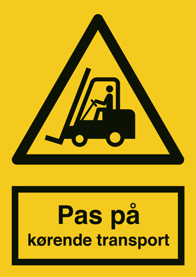 Billede af SKILT "PAS PÅ KØRENDE TRANSPORT" ADVARSEL RITOFORM A4 I PLAST